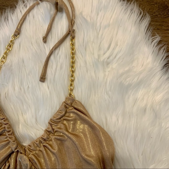 Y2K Gold Metallic Halter Neck Top with Chains - Picture 7 of 10